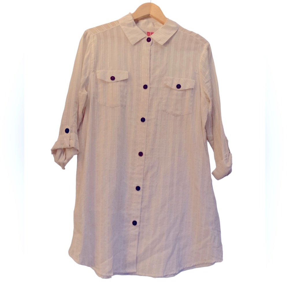 Cathy Daniels SWIM, NWOT, Button tunic/cover-up, gold thread, tab sleeves, Large